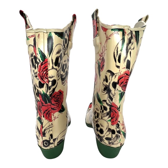 NWOT Rose & Skull Rain Boots Women's Size 11 (Runs Small) Western Rain Boots - Picture 4 of 13